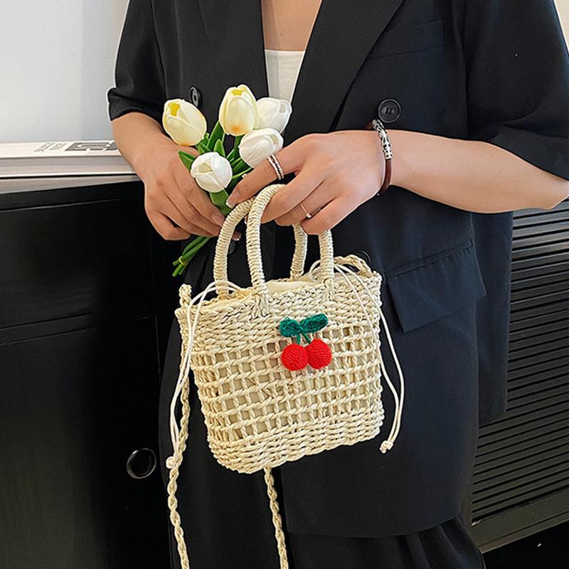 Yogodlns Çimen Dokuma Rattan Saklama Sepeti Askılı Çanta El Yapımı Hasır Dokuma Sepet Küçük El Çantaları Plaj Omuz Çantası