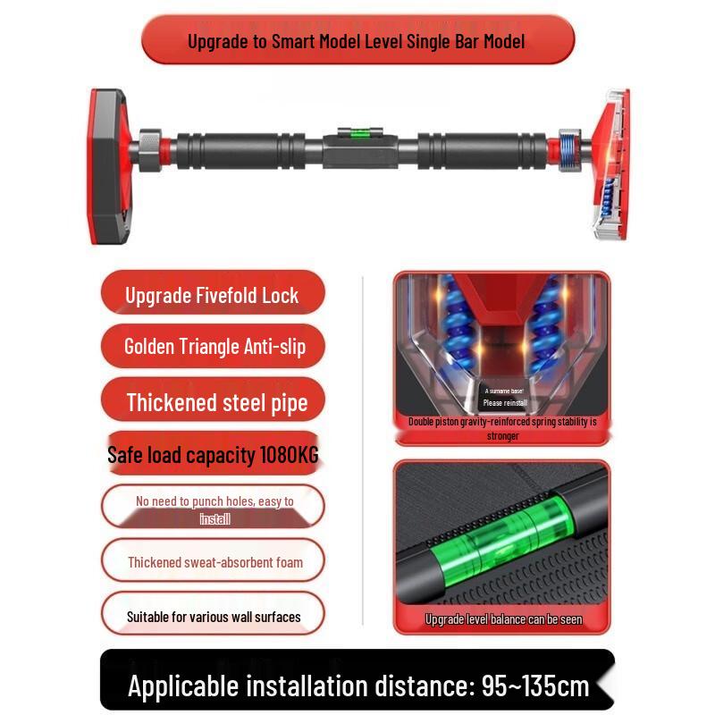 Adjustable Doorway Pull-up Bar with Level Meter