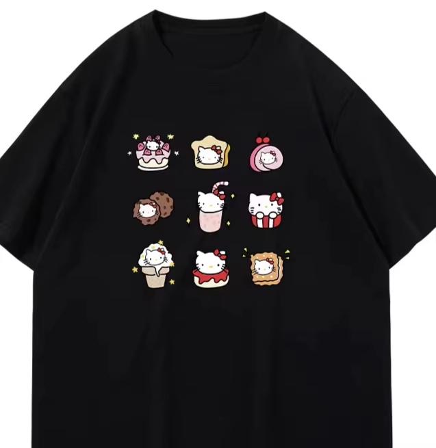 

2026 Sanrio Hello Kitty Casual Shortsleeve Roundneck Hotselling Womens summer loose and fashionable style S