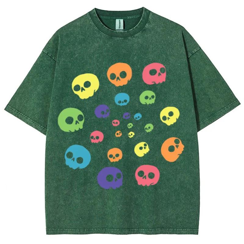 

Милая забавная футболка женская с красочным принтом черепа, круглым вырезом, свободного кроя оверсайз, с короткими рукавами, модного дизайна, винтажный топ-футболка 3XL