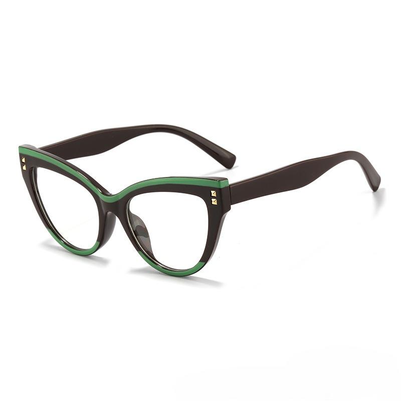 Fashion Rivet Anti-blue Light Cat Eye Reading Presbyopia Glasses Women Oversized FULL Frame Trendy Far Sight Eyeglasses