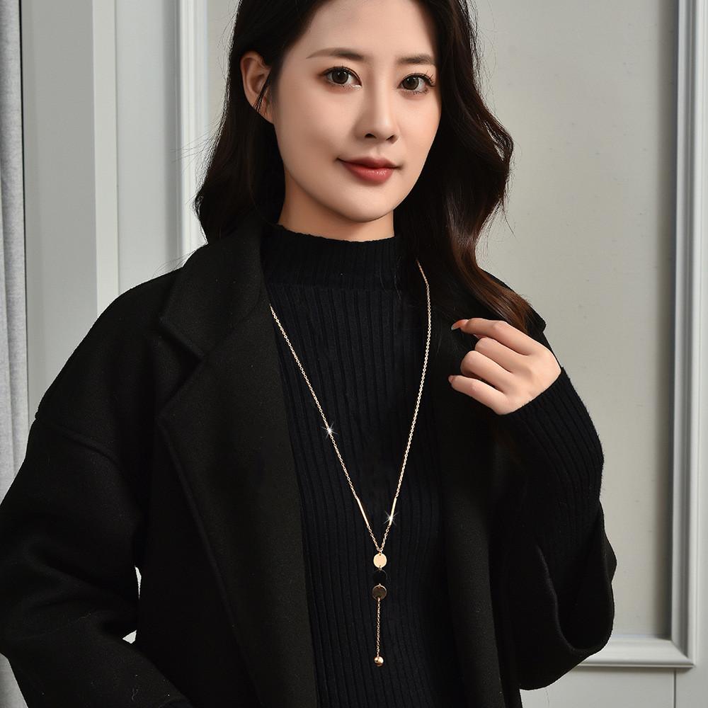 Modern Geometric Titanium Steel Necklace For Women Fashionable Long Tassel Style