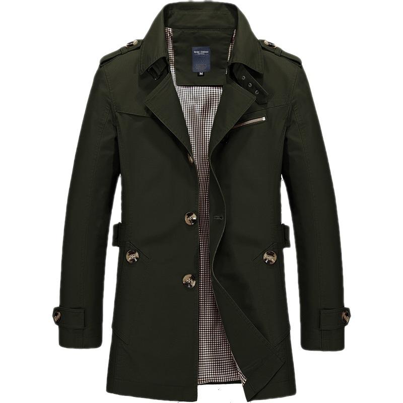 Jacke Herren Frühling und Herbst Gewaschene Baumwolle Herren Freizeitjacke Mittellanger und langer Trenchcoat Herren