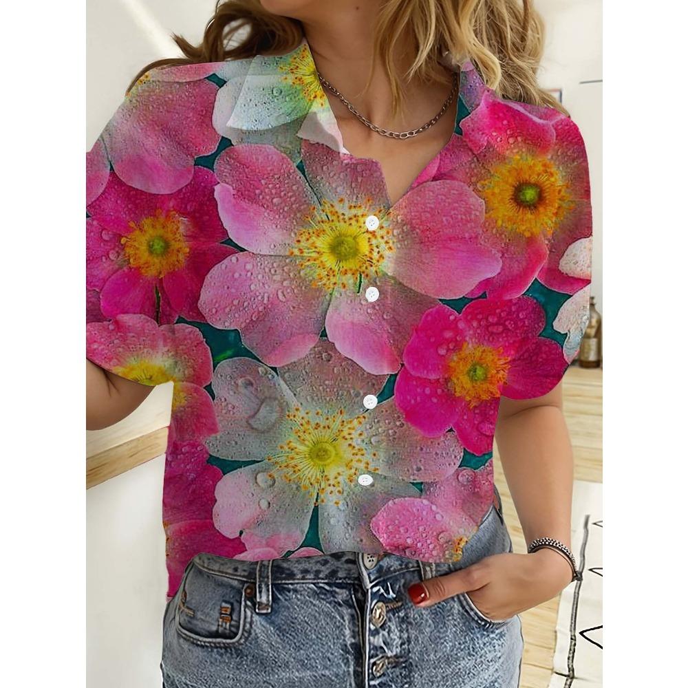 

Гавайская женская повседневная пляжная рубашка с короткими рукавами и принтом на пуговицах, летняя женская рубашка нового стиля XL