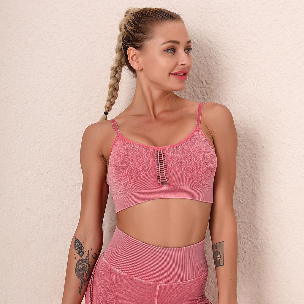 JYL Washed Jacquard Sports Hollowid Fitness Top
