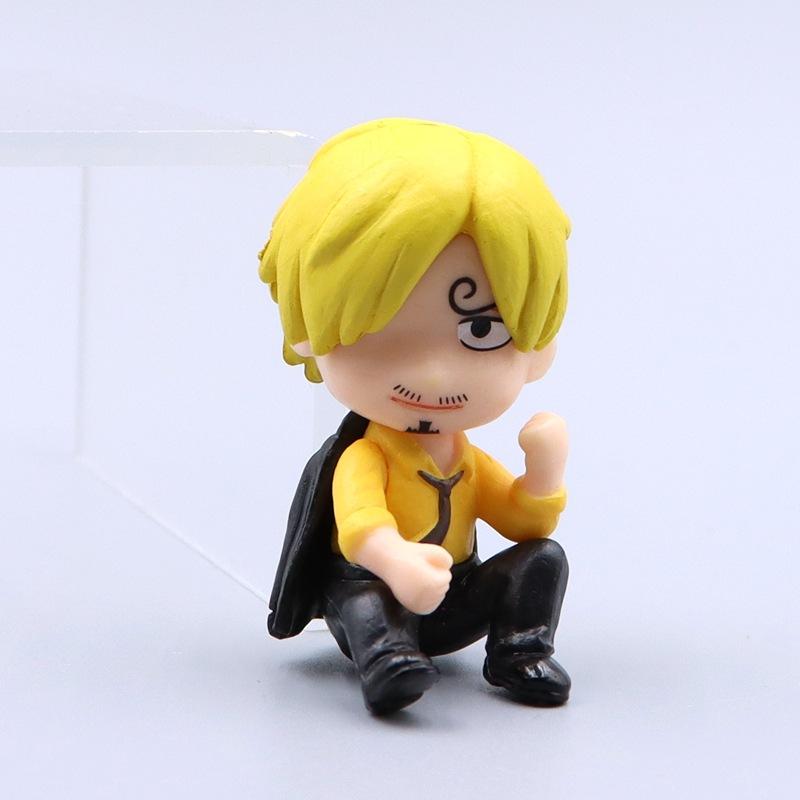 6Pcs/Set Anime One Piece Q Version Sitting Position Action Figure Ace Chopper Sanji Sabo Decoration Doll Model Toys Gift