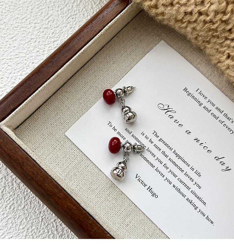 18k real gold electroplated new Chinese zir*****il drop gourd earrings ear buckles retro simple earrings