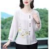 Spring Summer New Women Fashion Casual Office 3/4 Sleeve Embroidery Cotton Linen Big Plus Size Top T-Shirt L-5XL