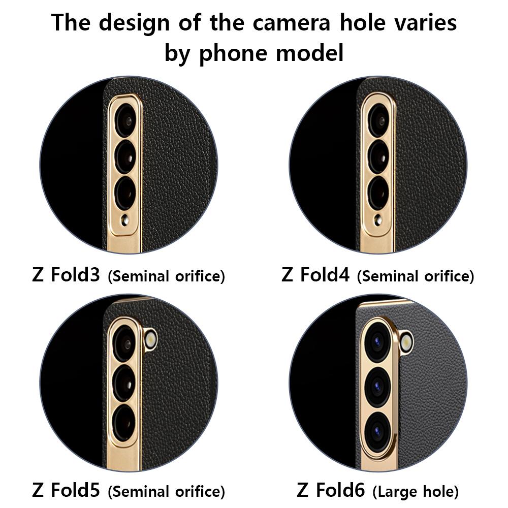 Husă de telefon din piele pentru Samsung Galaxy Z Fold 6 5 4 3 Fold6 Fold5 placată cu aur, cu balamale magnetice și suport pentru spate cu film oglindă