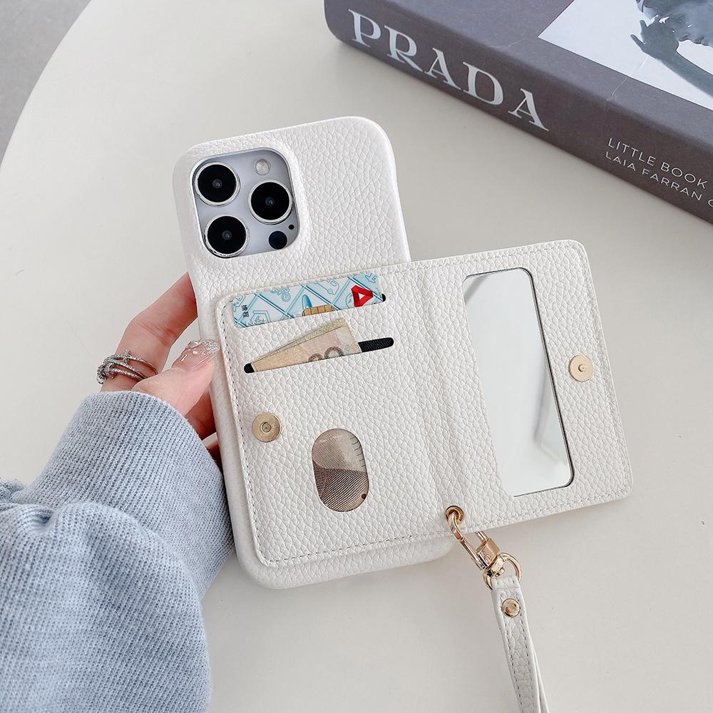 For iPhone 14 Pro Max Case Card Slots Kickstand PU Leather Back Cover with Zipper Pocket, Wrist Strap