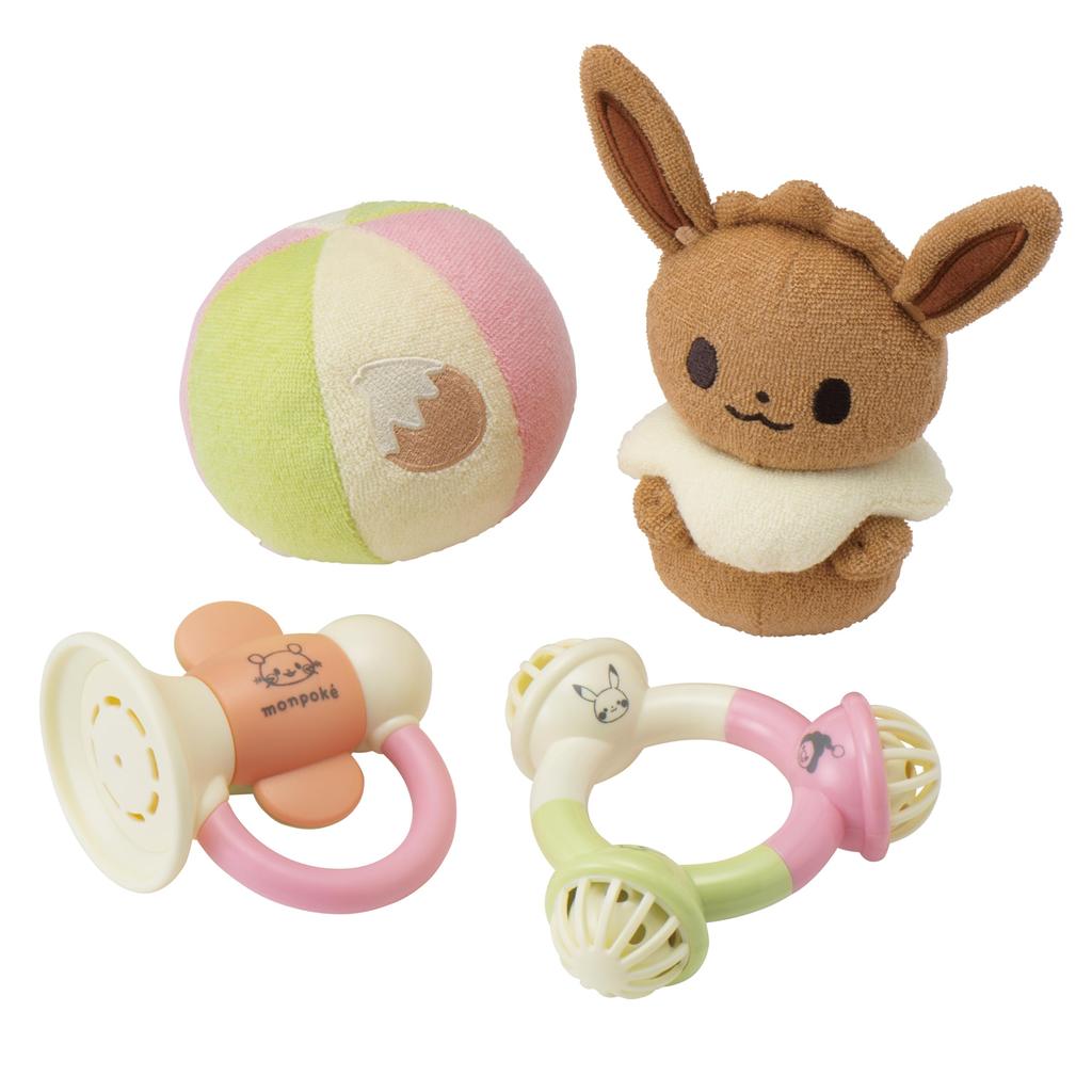 Toy Royal Monpoke Rattle Set Eevee (Plush Toy, Ring Ring, Whistle, Soft Fabric Ball) Baby Toy (Lightweight/Washable) Baby Shower Gift