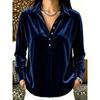 Women S Casual Velvet Solid Lapel Half Button Shirt