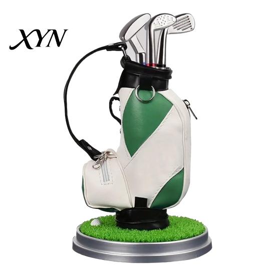 Desktop Pen Holder Men Golf Set, Mini Bag Desk Organizer with 3 Practical Office Supplies Club Pens, Novelty Decor for Men, Business Gift Set