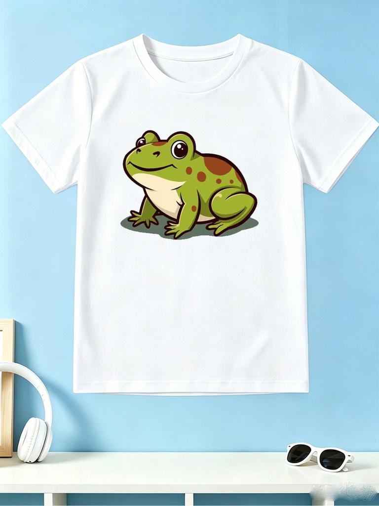 Cute Green Spotted Frog Cartoon Amphibian Animal Graphic Print T Shirt Family Matching Boys Girls Kids Short Sleeve Daily Tees