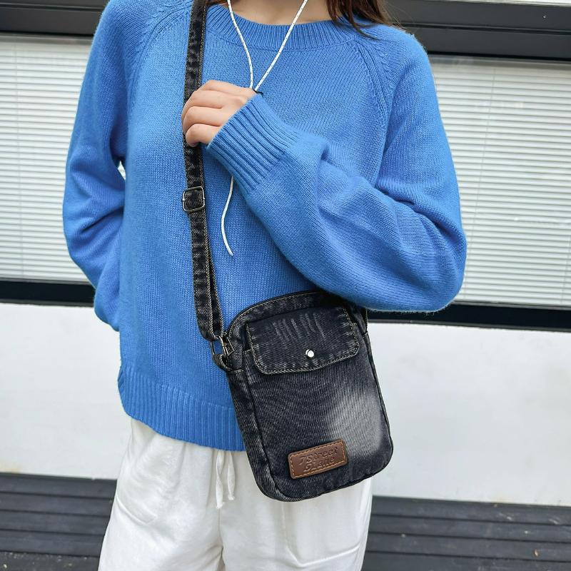Vintage Denim Simple Crossbody Bag for Women Men Fashi Mini Shoulder Bag Comfortable and Versatile Texture Travel Phe Bag