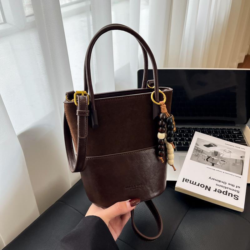 IELGY Ladies Messenger Bag Suede Double Color Contrast Bucket Bag