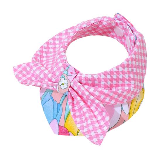 Pet Collar Flower Pattern Cat Triangle Towel with Bowknot Comfortable Button Closure Dog Neckerchief Pet Supplies