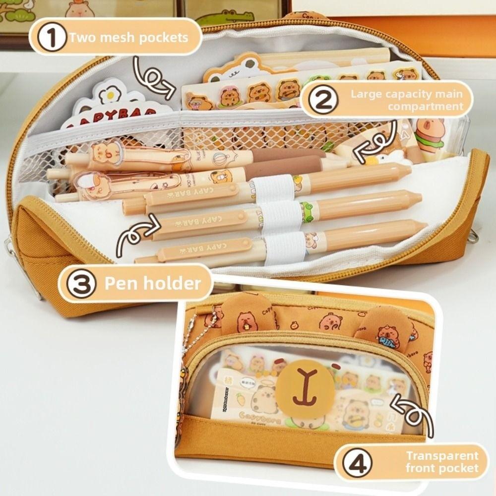 Cartoon Capibara Pencil Case Multi-layer Stationery Bag Kawaii Pencil Pouch School Supplies