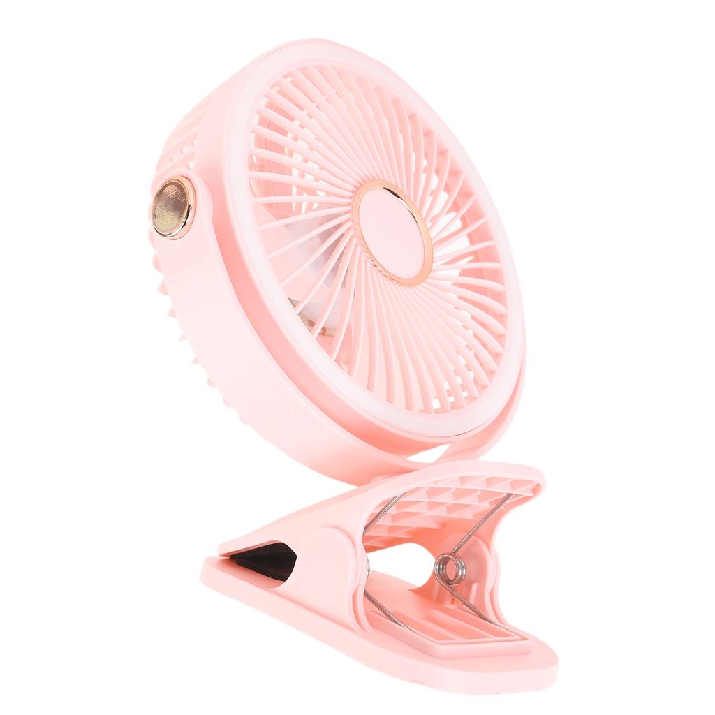 Kleiner Schreibtischventilator mit Klemme 5 Geschwindigkeitsstufen 3 Helligkeitsstufen 720 Grad Drehung Wiederaufladbar