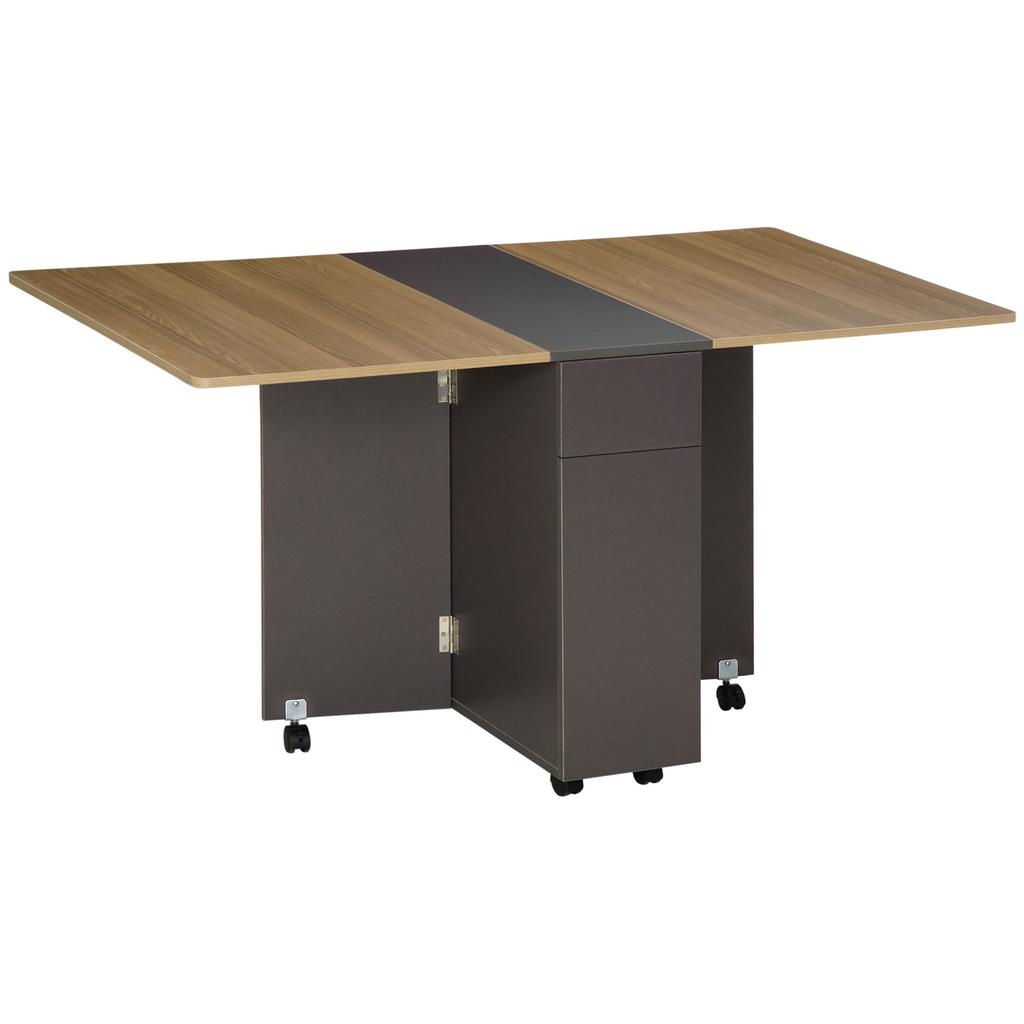 Folding dining table on castors with storage 2 drawers and 1 cupboard 76 x 140 x 74 cm