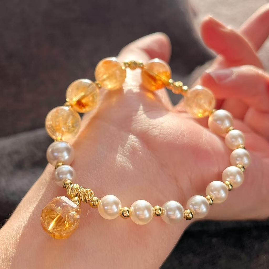 Vintage High Quality Maillard Natural Citrine Artificial Crystal Pearl Bracelet Bracelet.