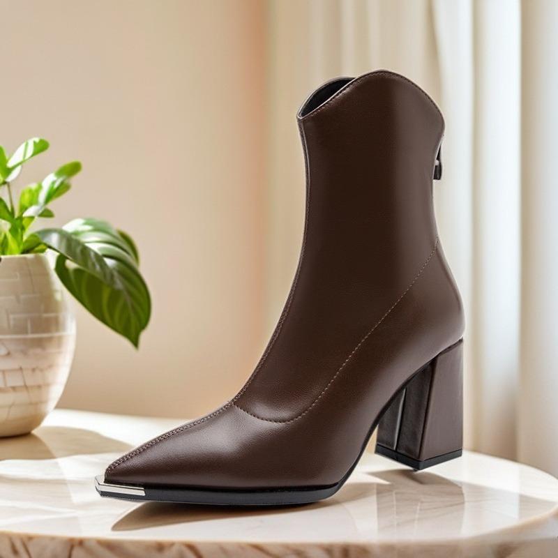 Scarpe più vendute a punta, con tacco spesso, Stivaletti corti, con aggiunta di pile