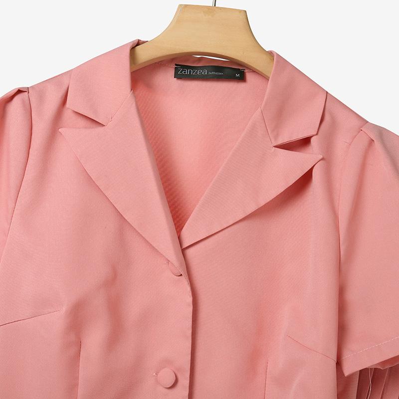 ZANZEA Women Short Sleeve Blouse and Pleated Skirts Casual Two Piece Suit Sets