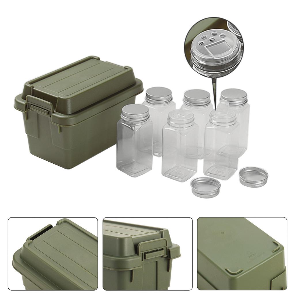 Camping Spice Kits Travel Spice Holder Hiking Spices Set 6Pcs Spice Jar with Storage Box Portable Spice Seasoning Box