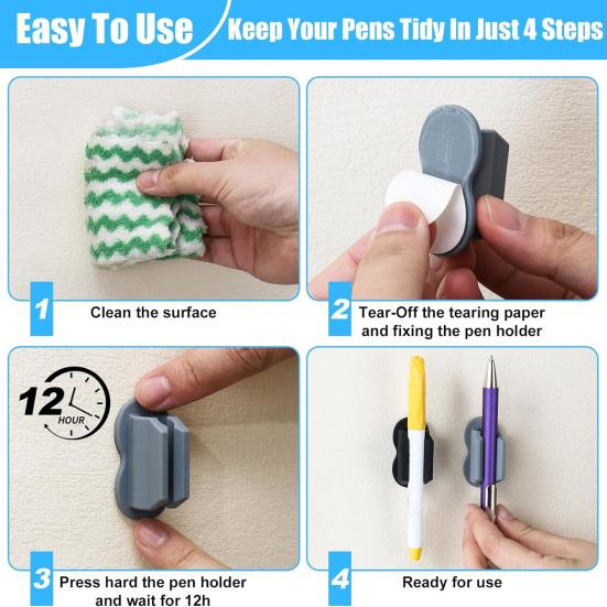 6Pcs Upgraded Pen Holders Self Adhesive Strong Adhesive Easy To Install Pencil Clips Pen Holders Desktop Organizer Accessories
