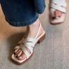 Sheepskin version~ square head cross strap Roman shoes women's summer wear literary retro woven thick heel summer sandals tide