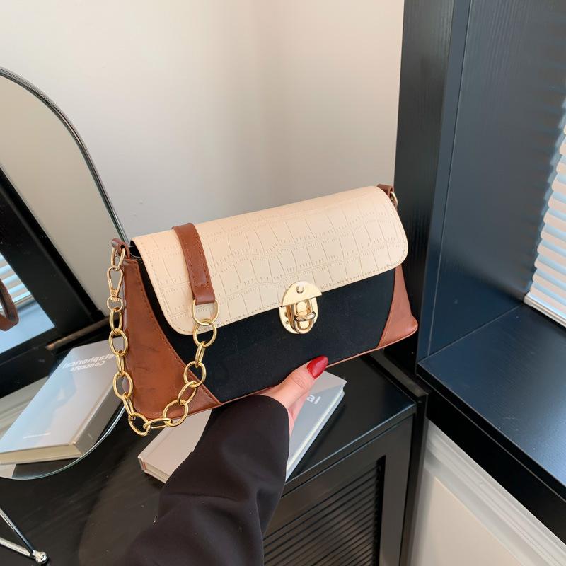 Personalized Contrasting Color Splicing Bag for Women's New Popular Crossbody Bag One Shoulder Armpit Bag Stone Pattern Bag
