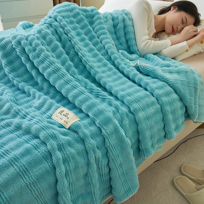 Solid Color Fluffy Blankets Thickened Wide Striped Blanket Soft Warm Sofa Bed Sheet Cover Chunky Nap Blanket Home Bedroom Decor