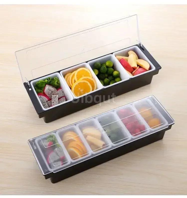 6 Compartment Seasoning Case Bar Condiment Box Holder Bar Drinks Fruit Garnish Cocktail Lime Lemo Snack Container Storage Box