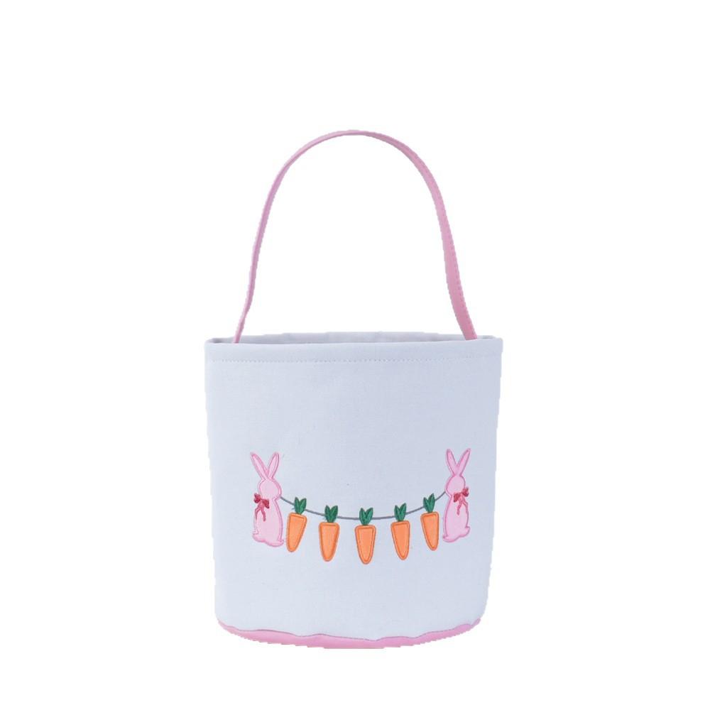 Easter Egg Handheld Storage Basket, Canvas Easter Bunny Bags Eggs Hunting Carry and Candy Gift Bag Rabbit Print for Easter Party