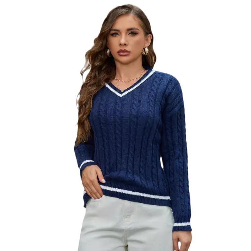 Damen S V-Ausschnitt Langarm Pullover
