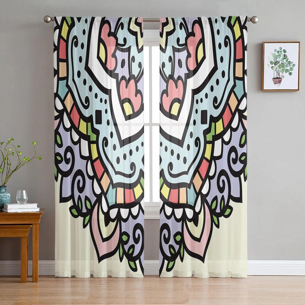Purple Round Flowers Tulle Curtain For Living Room Bedroom Modern Sheer Curtains Decorative Window Treatment