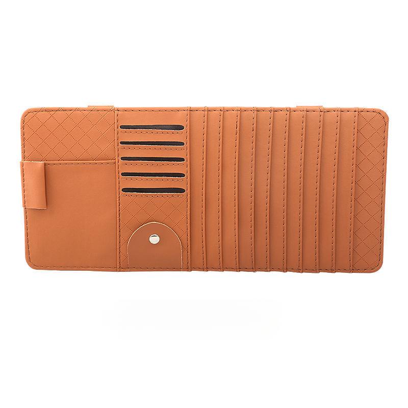 Car Sun Visor CD DVD Holder Bag Disc PU Leather Sunshade Sunglasse Pen Clips Card Storage Case Organizer Multi-Pocket Pouch Bag