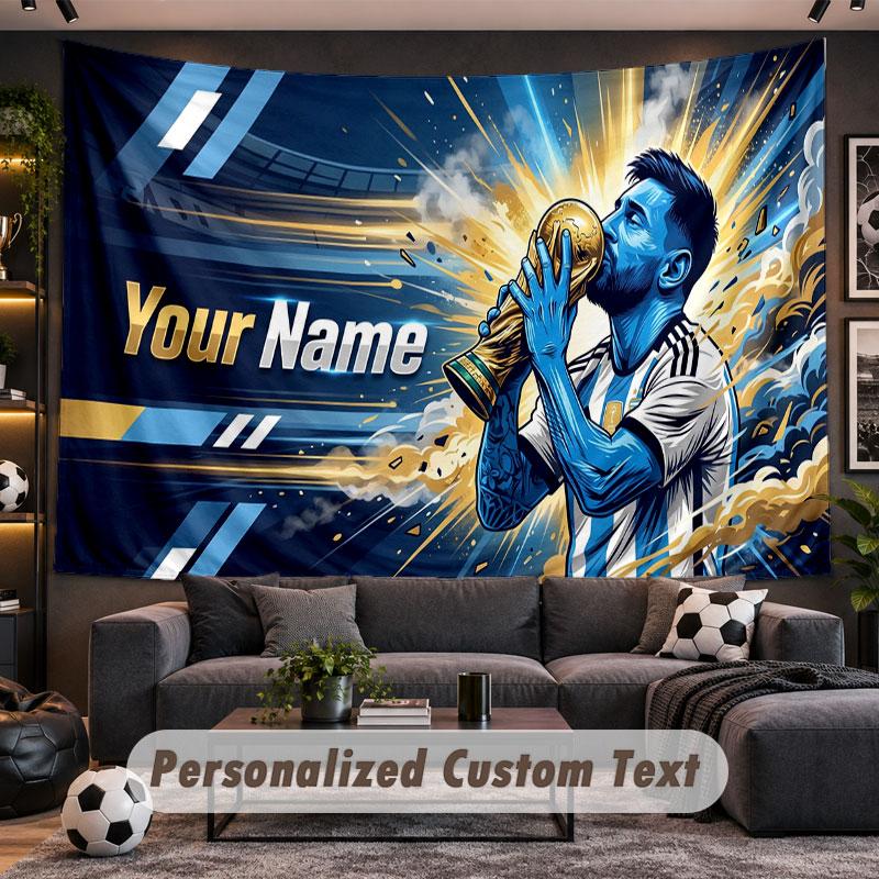 Wall Hanging Tapestry Custom NameLionel Messi Pattern Personalized Printed Fabric Wall Decor
