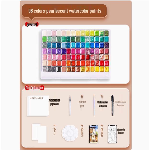 Pearlescent Dunhuang Gold Watercolor Set: 60 Colors for Painting & Nail Art