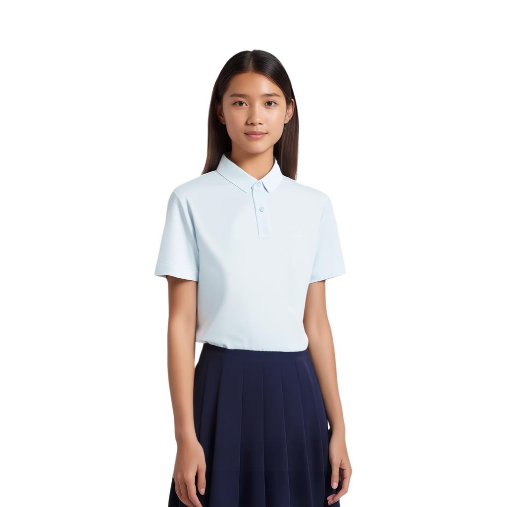 Anta Comfortable Casual Simple Solid Color Moisture Wicking Sports Polo Shirt Women Tops Illusion-Blue 962528116-7