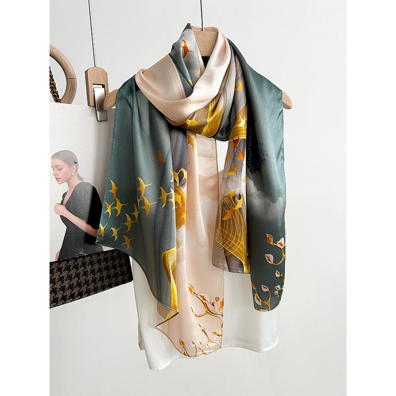2023 New Silk Scarf Women s Fashion Thin Versatile Crepe Satin Long Scarf 100% Mulberry Silk Scarf Shawl 172cm