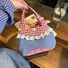 Bow Denim Plaid Handbag Korean Style Cute Coin Purse Portable Fresh Lace Handbag  Travel