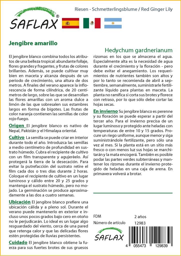 SAFLAX Gift Set - Red Ginger Lily - 10 Seeds - With Gift Box, Card, Label and Potting Substrate - Hedychum Gardnerianum