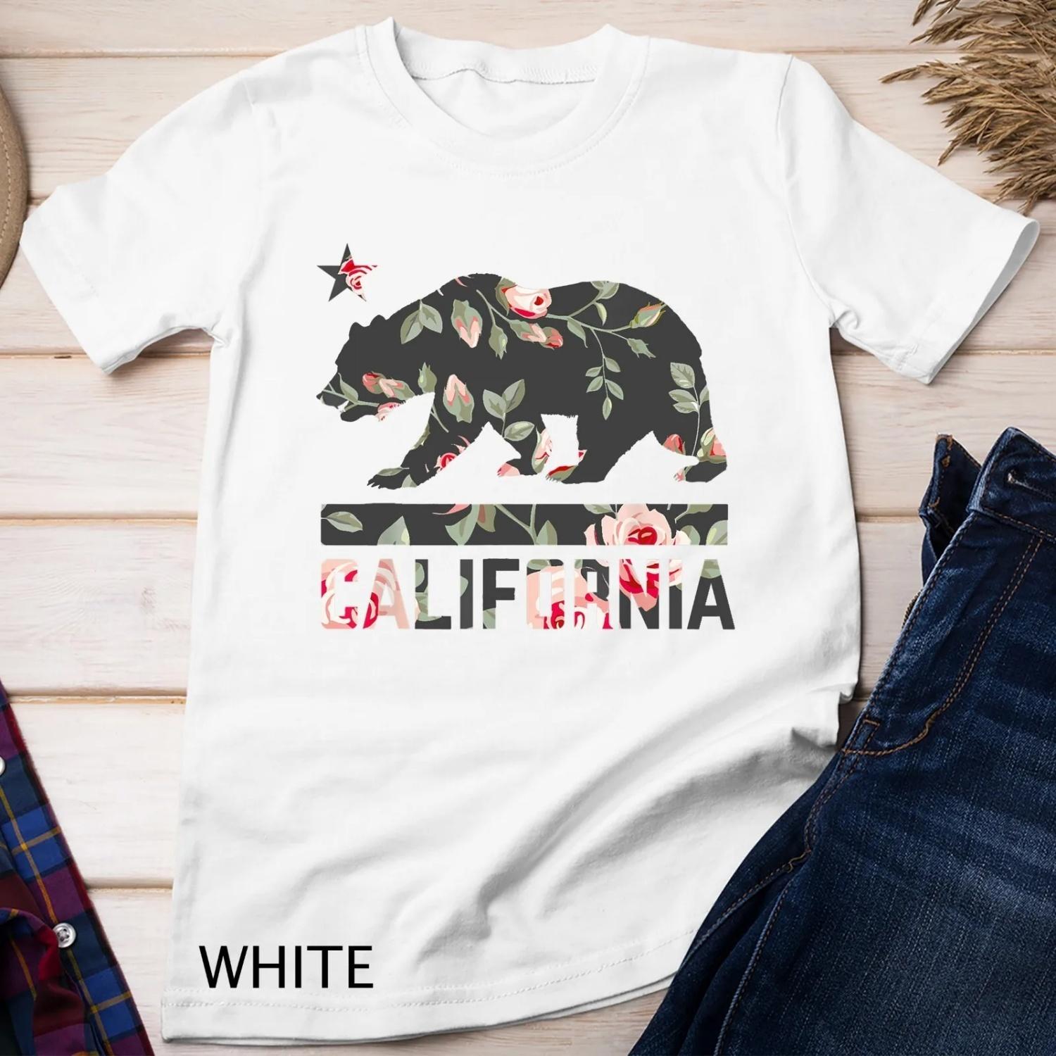 California Bear State Flag Floral Rose T shirt XXXXXL белый