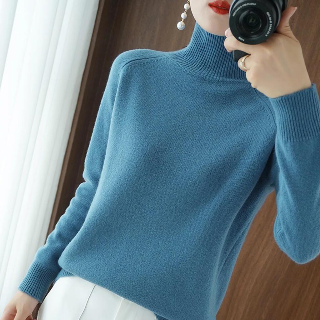 2025 Autumn Winter Women Pullover Long Sleeved Knitted Sweater Standing Collar Autumn Winter Top Sweater Women Sweaters