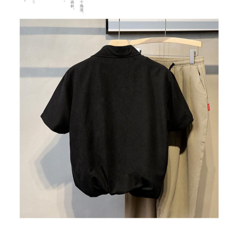 Japanese Men's Summer New Patchwork Square Collar Button Pocket Fashion Solid Loose Casual Versatile Short Sleeved Shirts