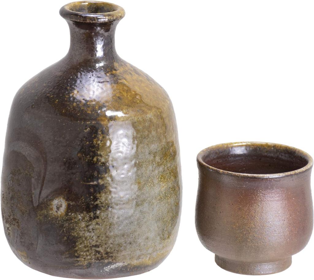 Mugenan Bizen Ware Mugen Kobo Sangiri Sake Set Bottle and Sake Traditional Crafts Tokkuri Set Box Gift (Sake Cup) (Wooden Included, Present)