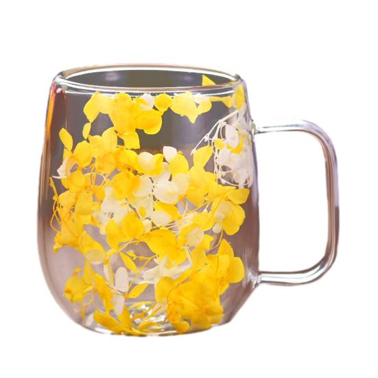 Double Wall Glass Inside Resistant Tea Latte Insulated Heat Mug with Floral Mug 250ml Cute
