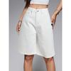 Women's Mid Rise Bermuda Shorts Loose Fit Streetwear Washed Denim Shorts Solid Color Wide Leg Jeans