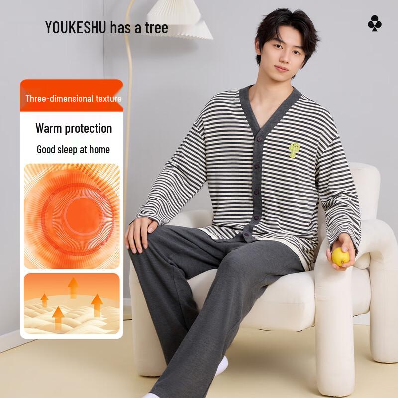 Men s Silky Striped Long-Sleeve Pajama Set XL